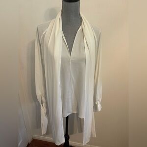 Elegant Ivory Draped Women’s Blouse with Scarf Detail. Size L